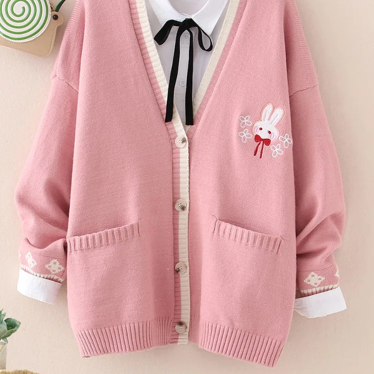 Gilet mi-long avec broderie lapin pour femme