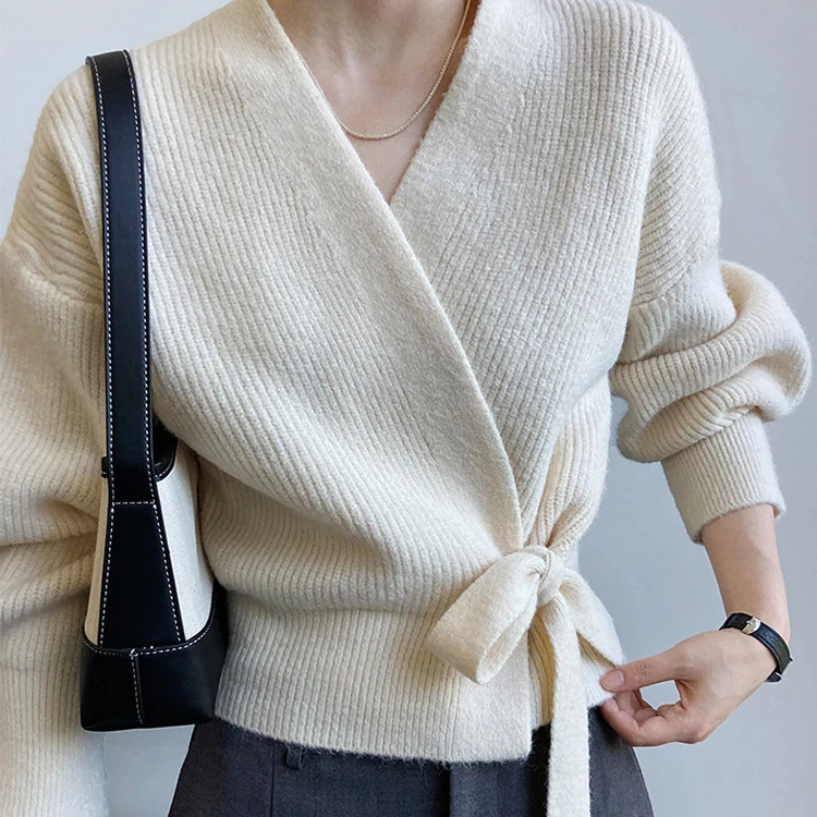 Gilet cache-cœur manches boules pour femme – Image 3