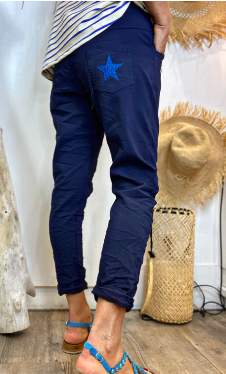 PANTALON EN TOILE AVEC ETOILE BRILLANTE SUR LA POCHE ARRIERE – Image 2