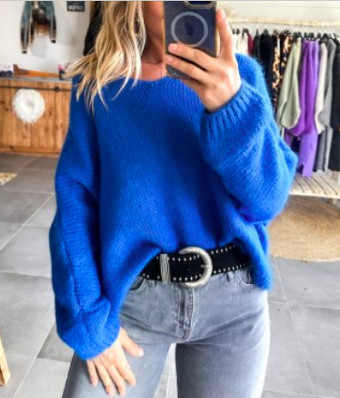 PULL LIMA BASIC COL V EN MOHAIR ET LAINE ( 60 couleurs )