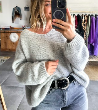 PULL LIMA BASIC COL V EN MOHAIR ET LAINE ( 60 couleurs ) – Image 2