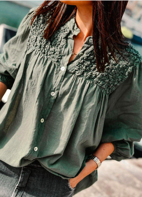 CHEMISE ZAZI COL SMOCKE EN COTON (10 couleurs) – Image 6