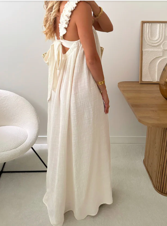 ROBE LONGUE À BRETELLES EN GAZE DE COTON ROXAN (8 COULEURS) – Image 6