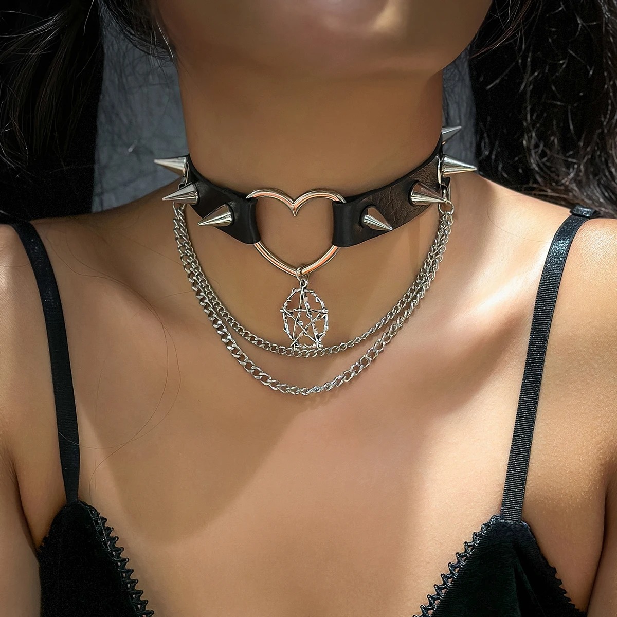 Collier Gothique Coeur et Pentagramme – Image 2