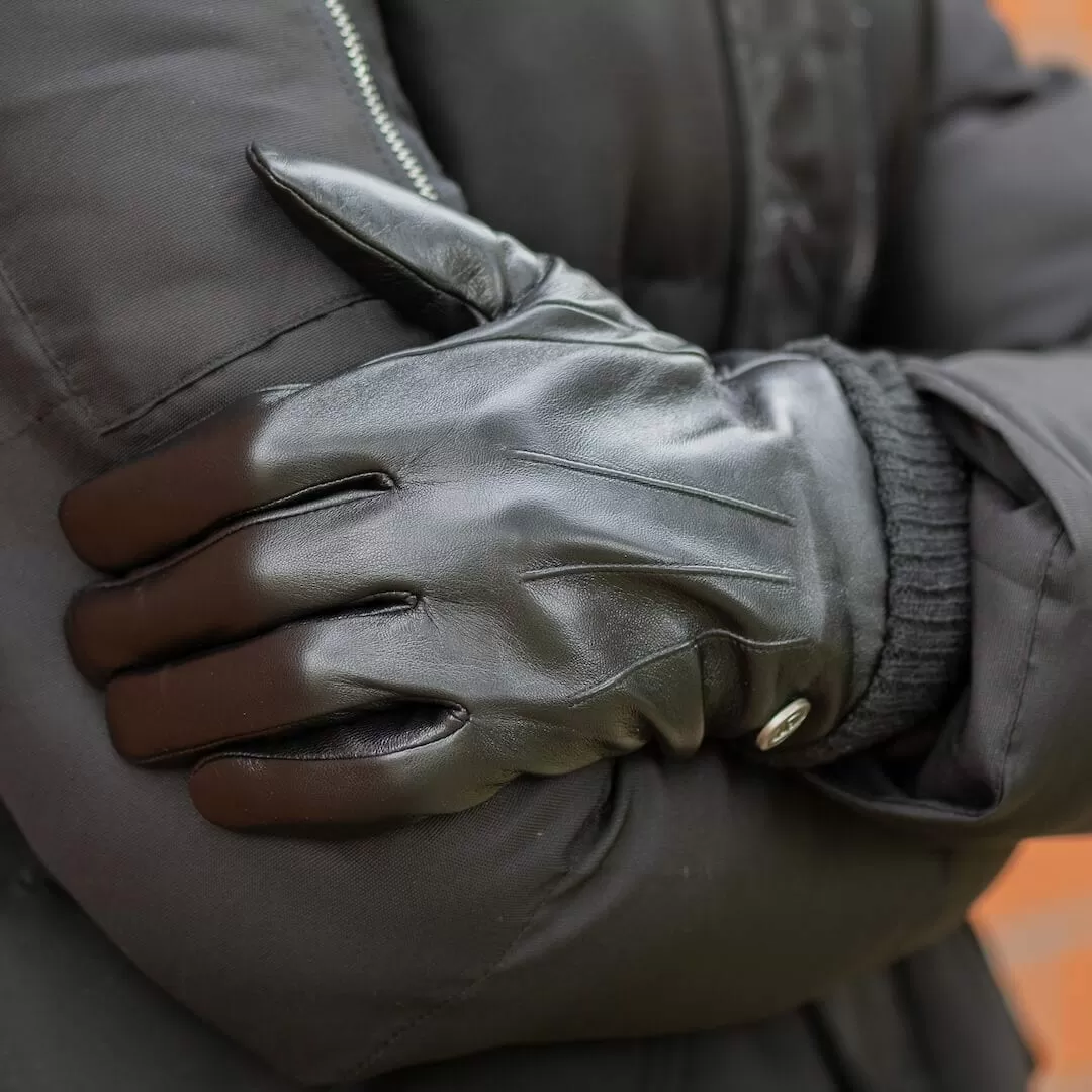 Dean (Zwart) – Sportieve Schapen Lederen Handschoenen voor Heren met Luxe Wollen Voering & Touch Functie – Image 7