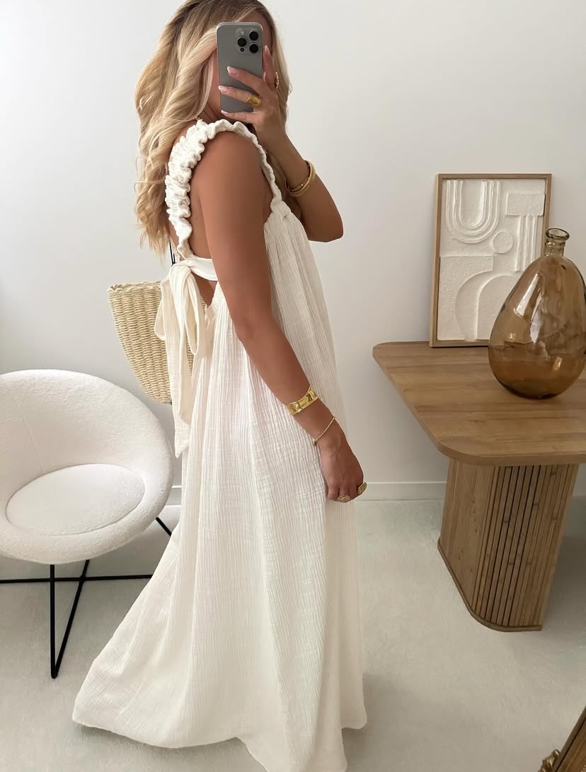 ROBE LONGUE À BRETELLES EN GAZE DE COTON ROXAN (8 COULEURS)