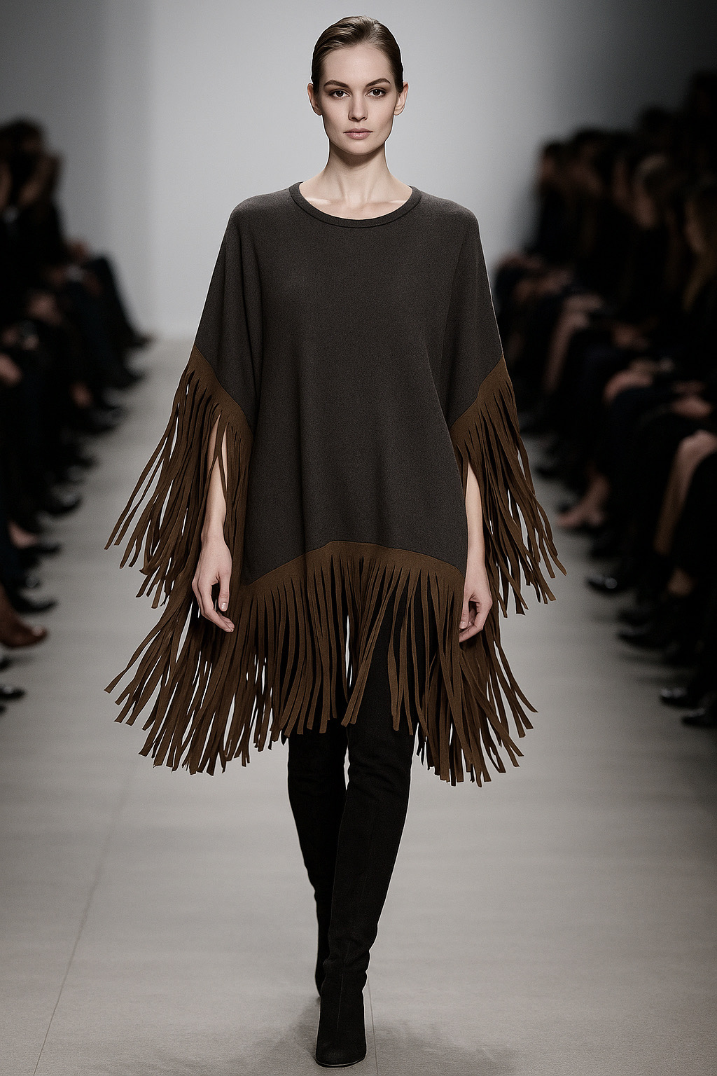 PULL PONCHO AVEC DES FRANGES SANS LAINE ( 3 COULEURS)