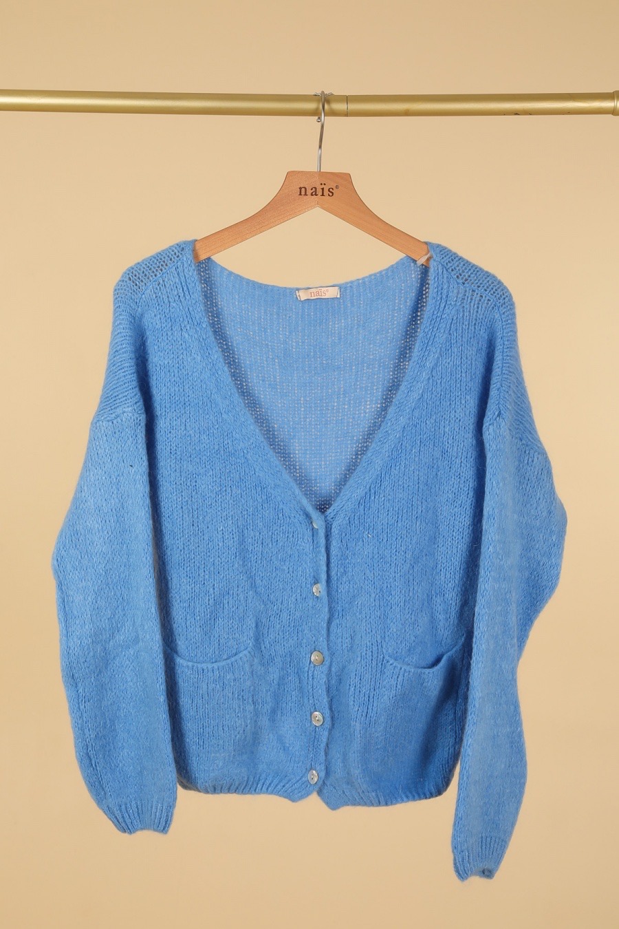 CARDIGAN BOUTONNE A POCHES EN KID MOHAIR ET LAINE MODELE NAIS – Image 6