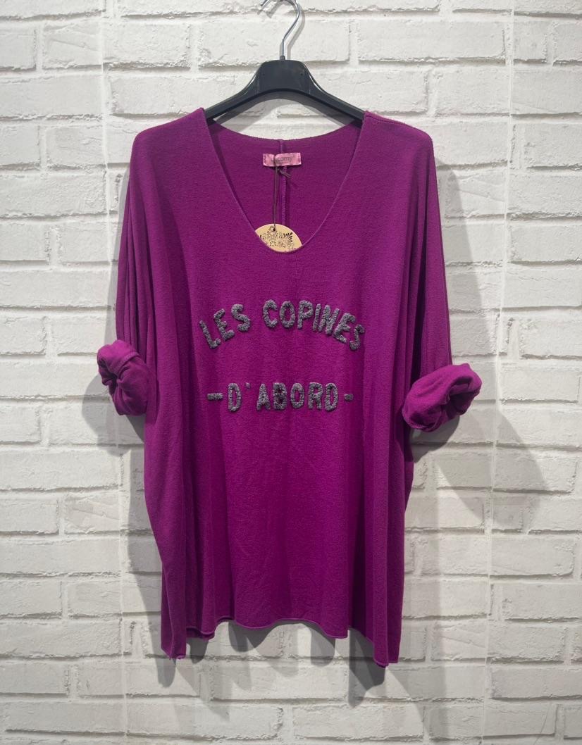 PULL FIN EN VISCOSE LES COPINES D’ABORD BRODE ( 29 couleurs ) – Image 6