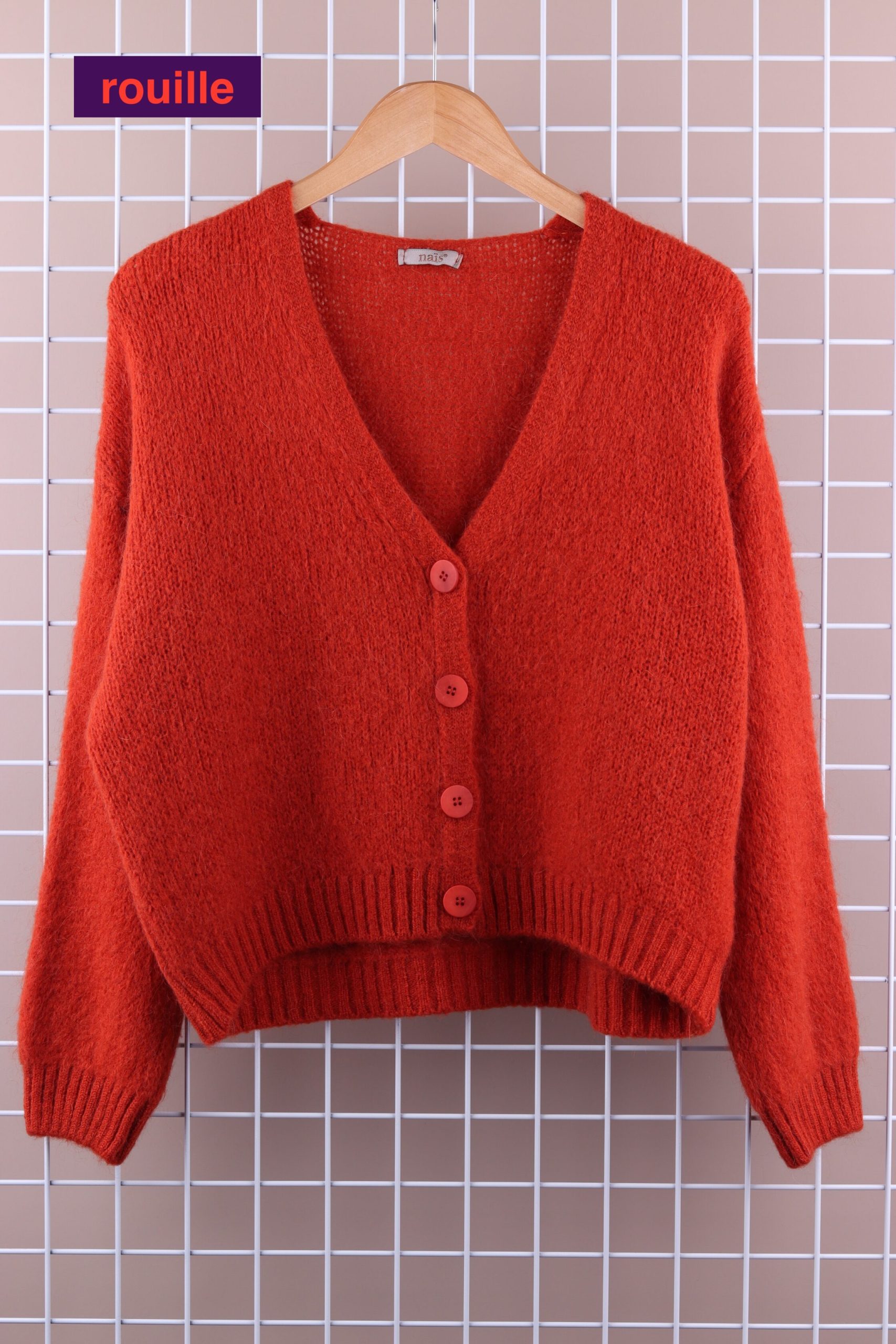 GILET NAIS COURT EN LAINE KID MOHAIR ROUILLE – Image 8