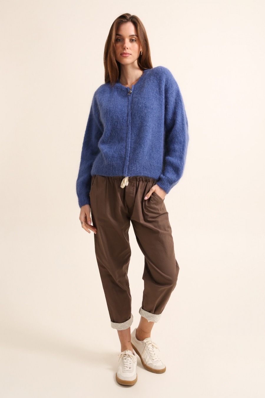 CARDIGAN NAIS COL ROND COURT ZIPPE EN MOHAIR ET LAINE (12 COULEURS) – Image 2