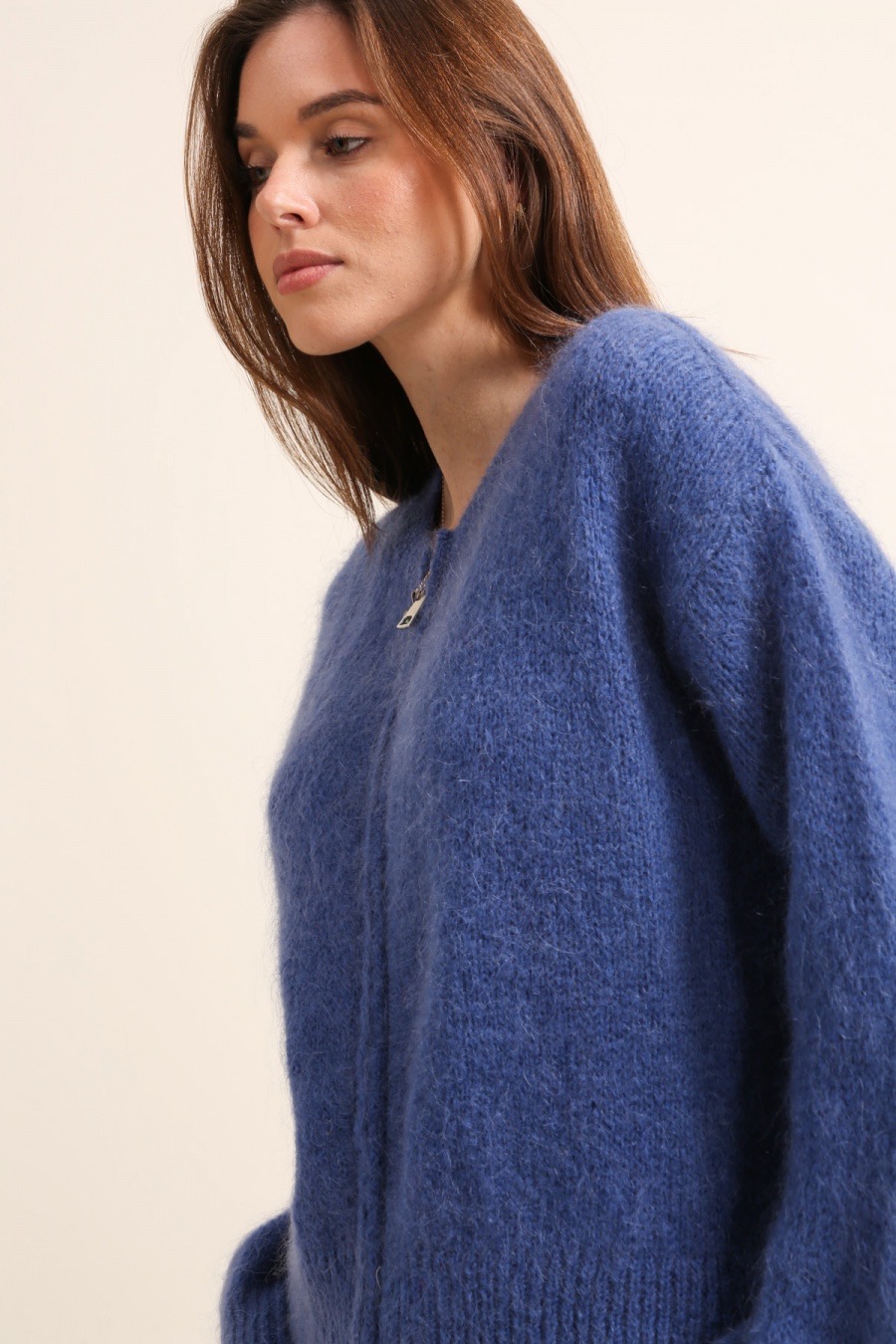 CARDIGAN NAIS COL ROND COURT ZIPPE EN MOHAIR ET LAINE (12 COULEURS) – Image 3