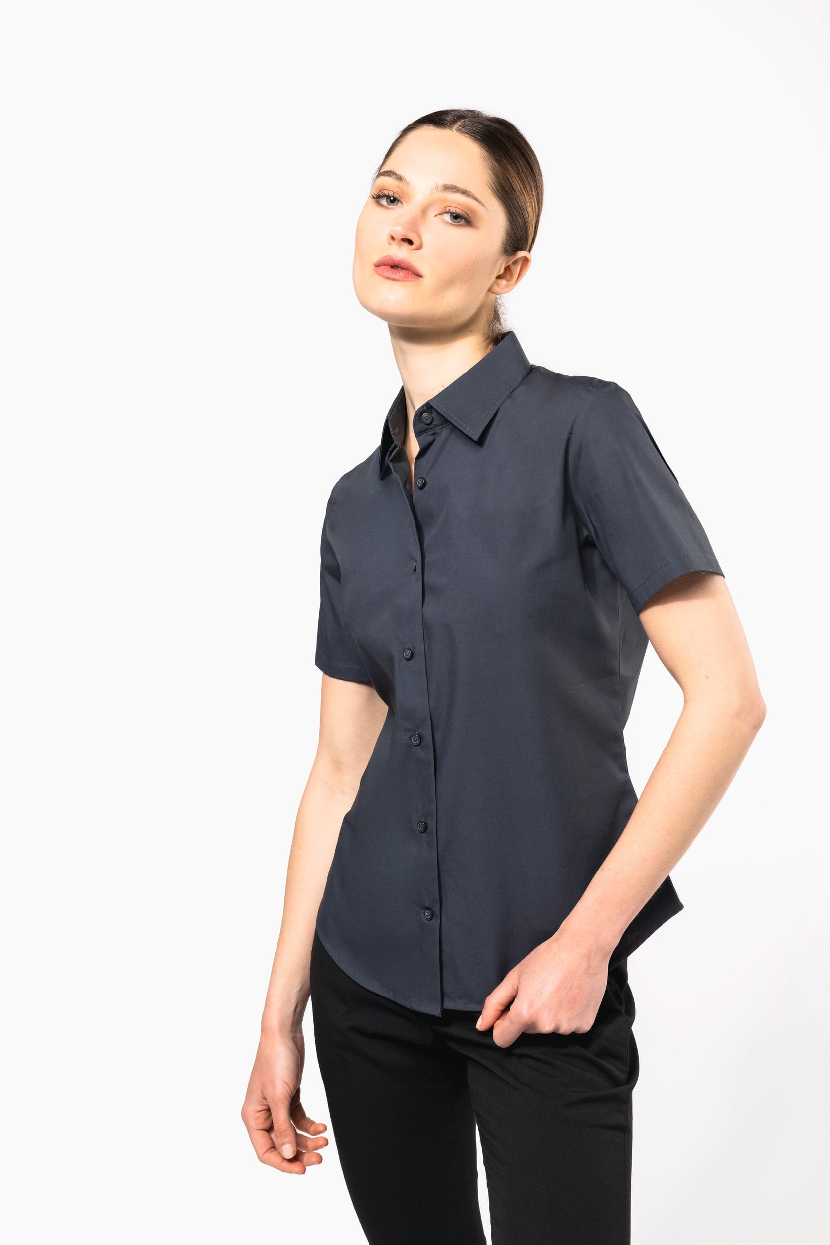 Chemise coton / élasthanne manches courtes femme – Image 9