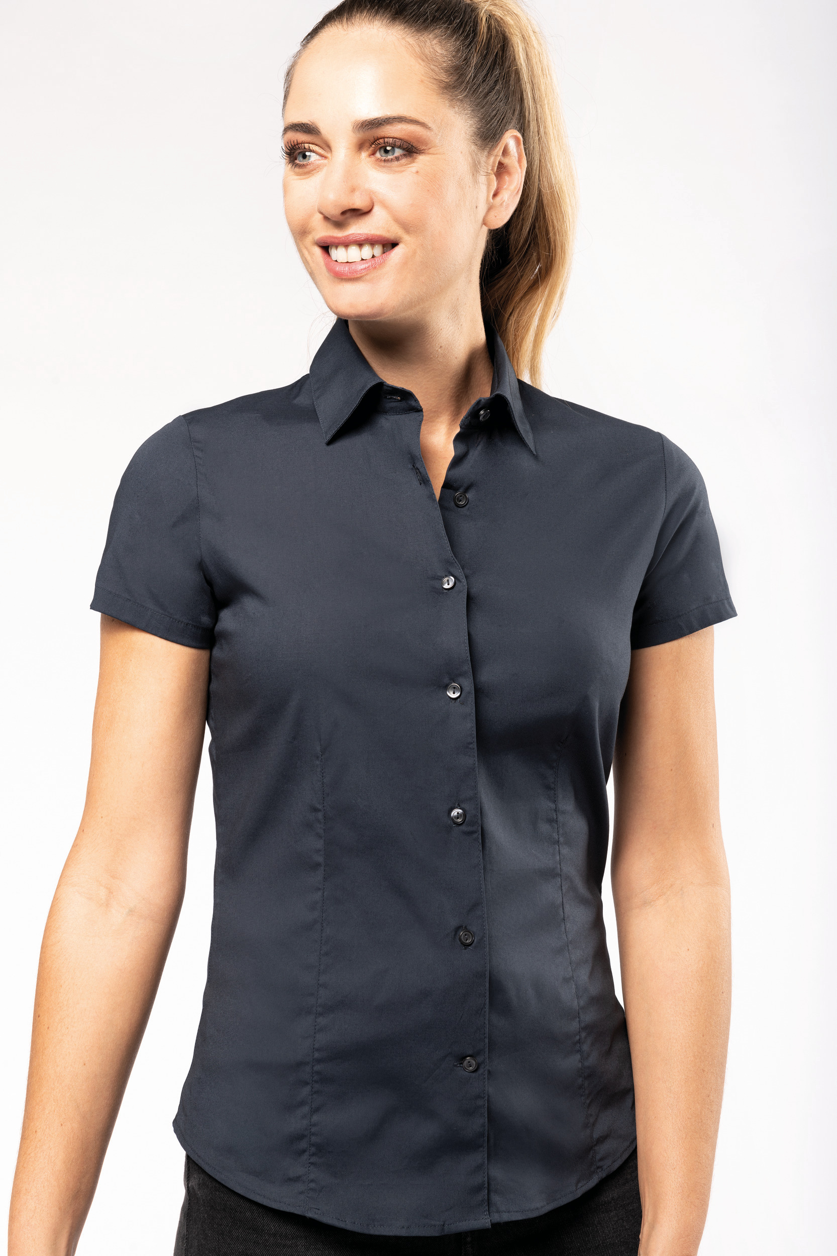 Chemise coton / élasthanne manches courtes femme – Image 3