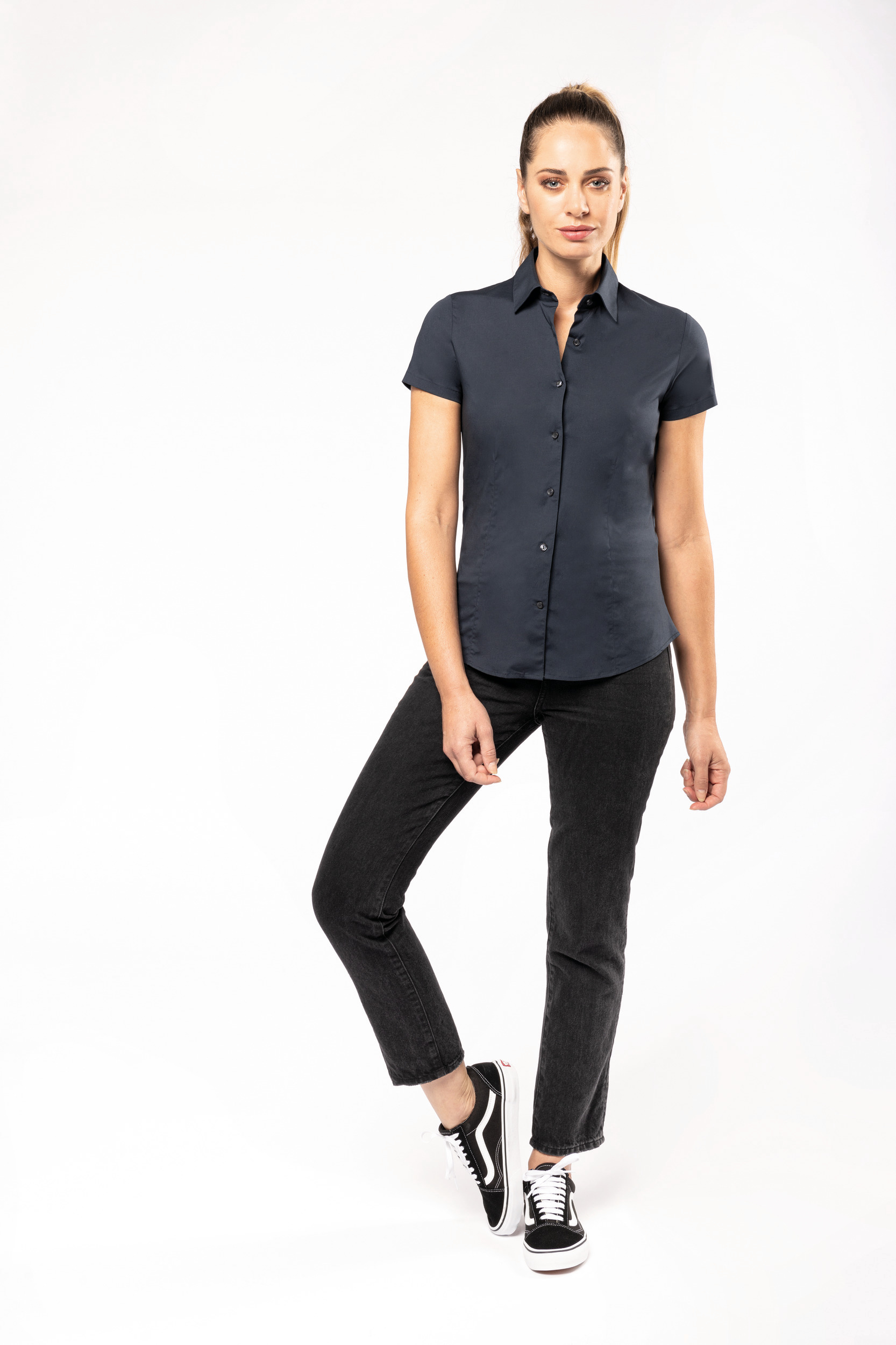 Chemise coton / élasthanne manches courtes femme – Image 5