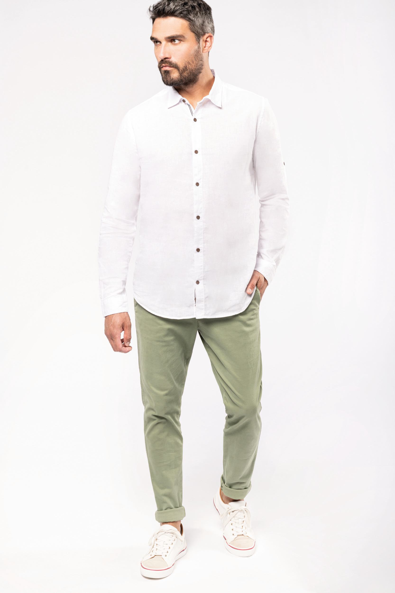 Chemise lin et coton manches longues homme – Image 4