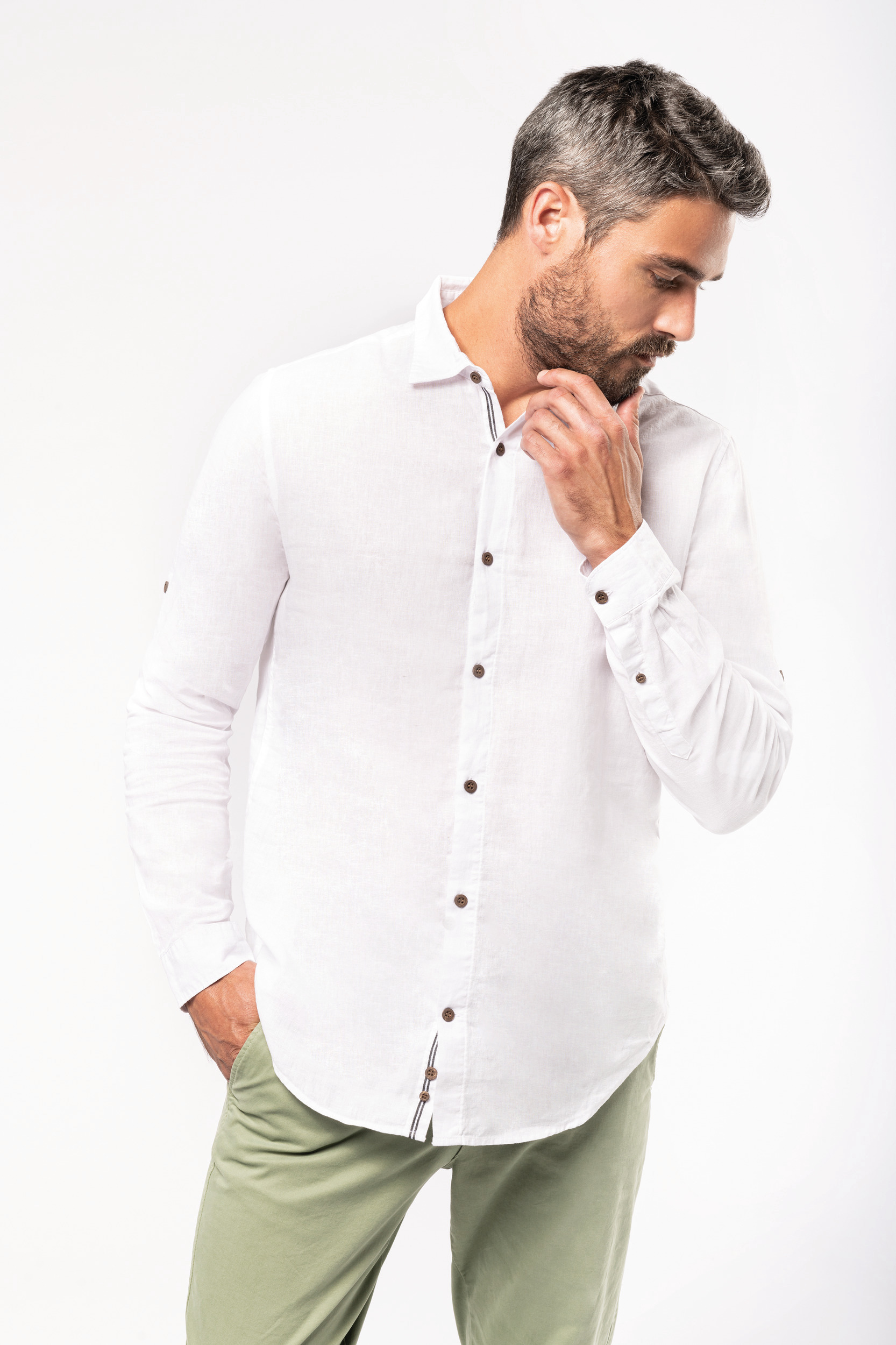 Chemise lin et coton manches longues homme – Image 3