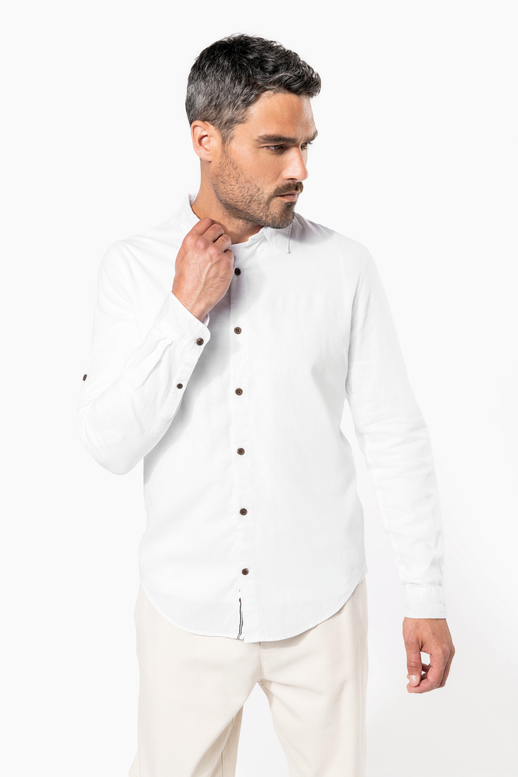 Chemise lin et coton manches longues homme