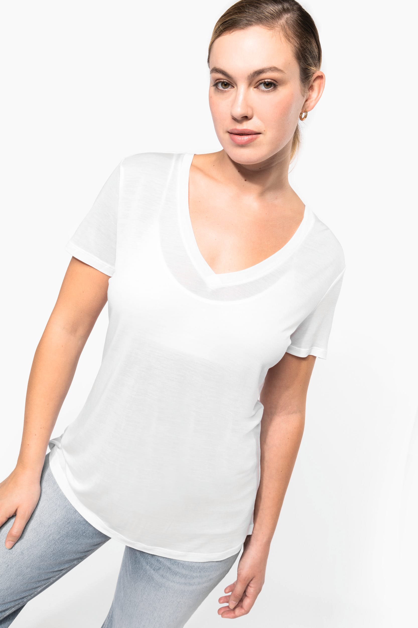 T-shirt Lyocell TENCEL™ col V manches courtes femme