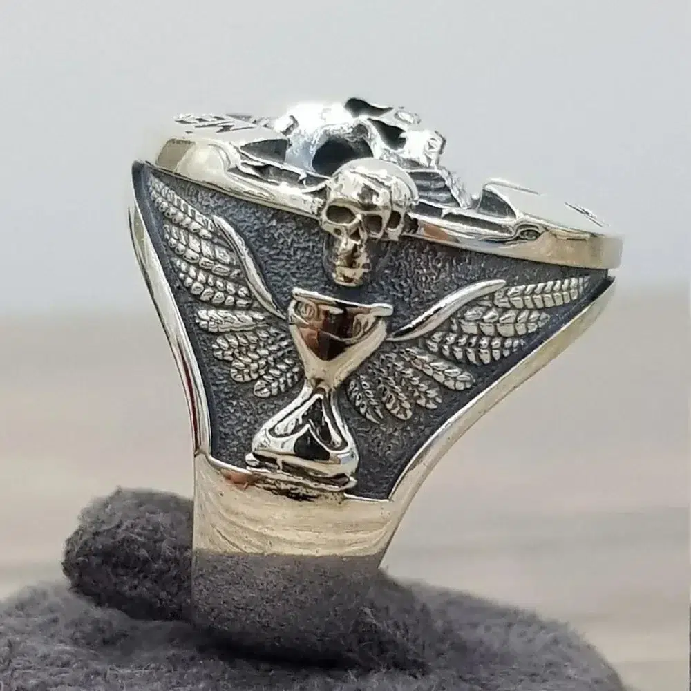 Bague Memento Mori en acier inoxydable – Anneau gothique tête de mort vintage homme / femme – Image 3