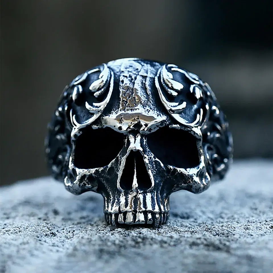 Bague gothique tête de mort en acier inoxydable – Anneau vintage crâne homme femme rock biker – Image 3