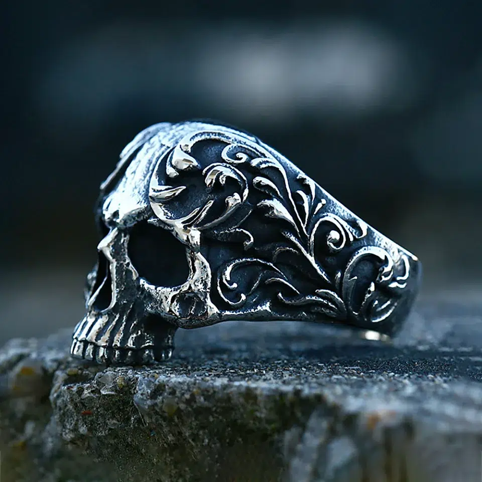 Bague gothique tête de mort en acier inoxydable – Anneau vintage crâne homme femme rock biker – Image 4