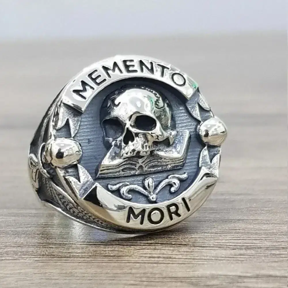 Bague Memento Mori en acier inoxydable – Anneau gothique tête de mort vintage homme / femme – Image 7
