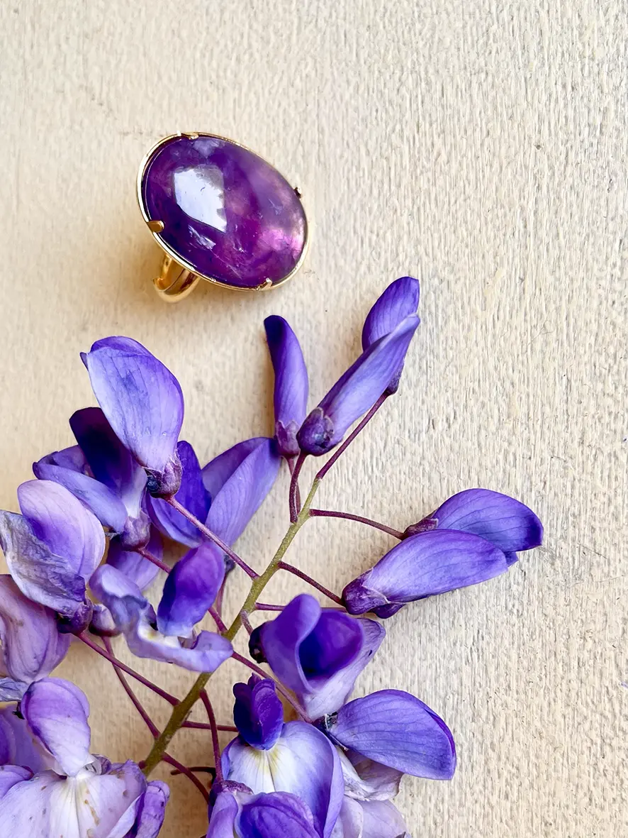 Bague pierre naturelle ovale violette
