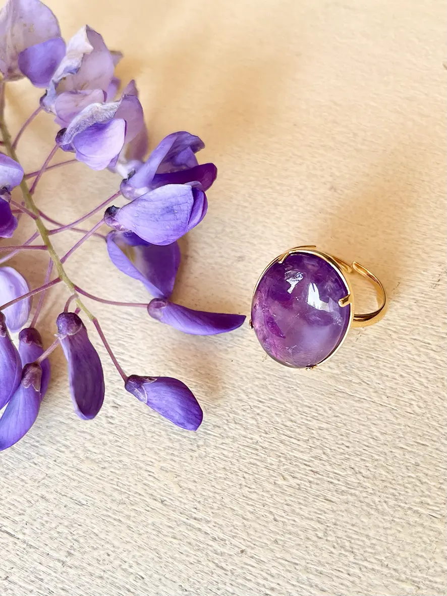 Bague pierre naturelle ovale violette – Image 2