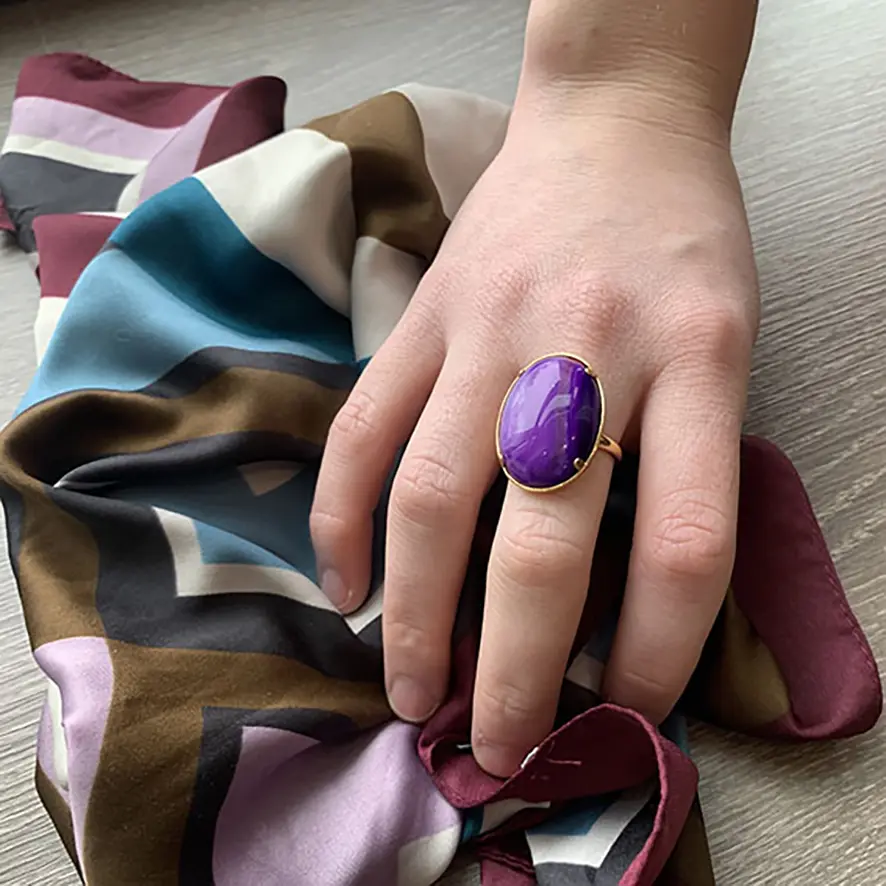 Bague pierre naturelle ovale violette – Image 5