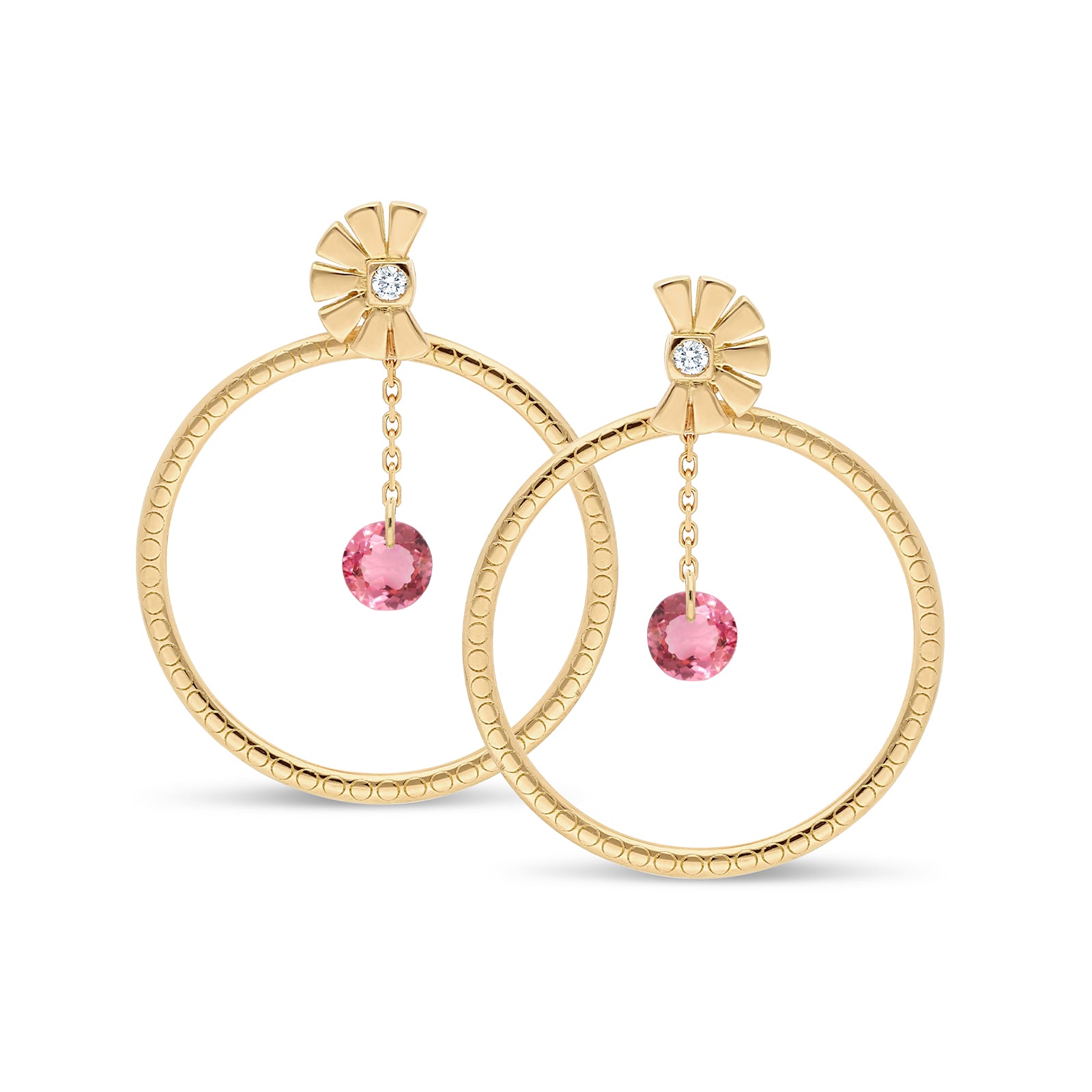 Boucles d’Oreilles Nesf Daera Or 18 cts Tourmalines Roses et Créoles