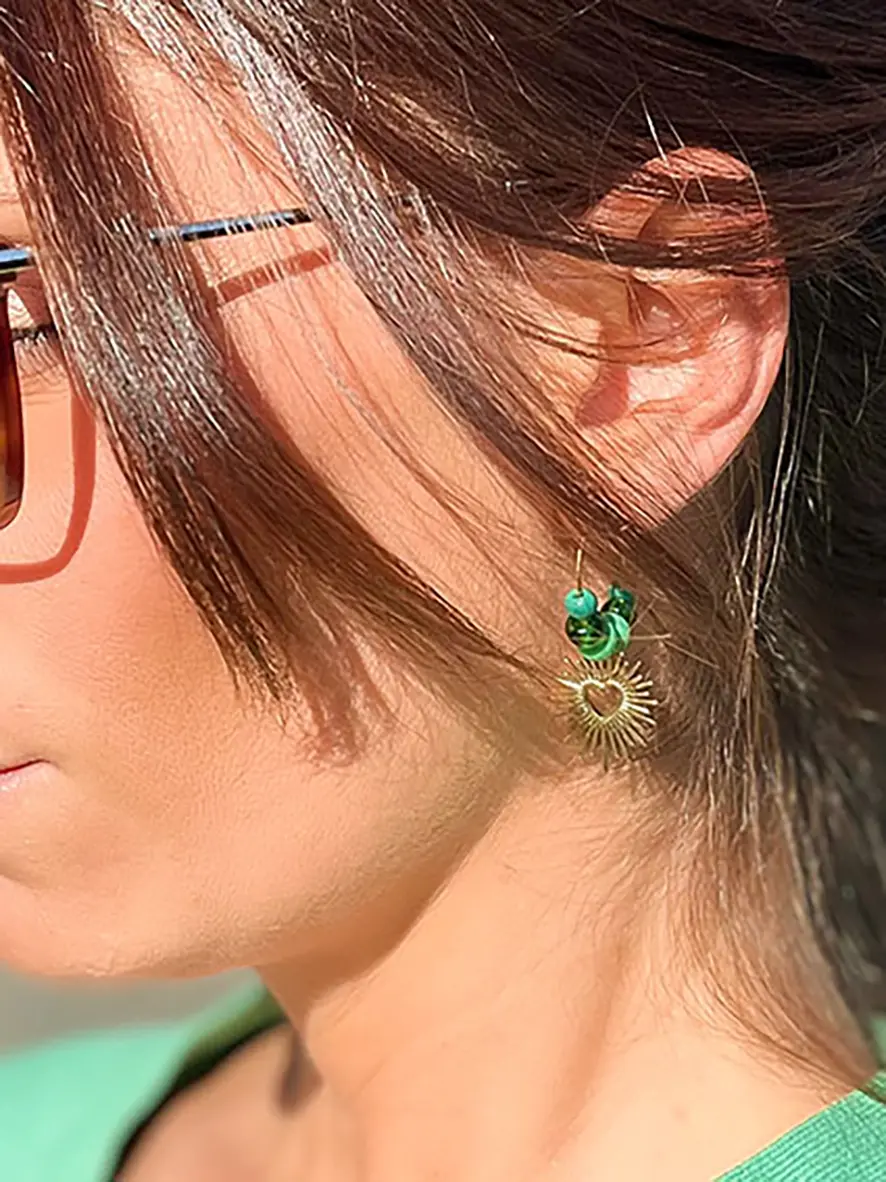 Mini Créoles Coeur en Soleil Vert