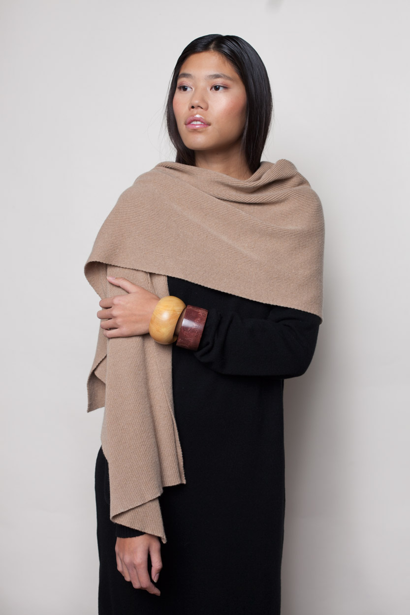 Beige Cashmere and wool knit scarf – Image 2