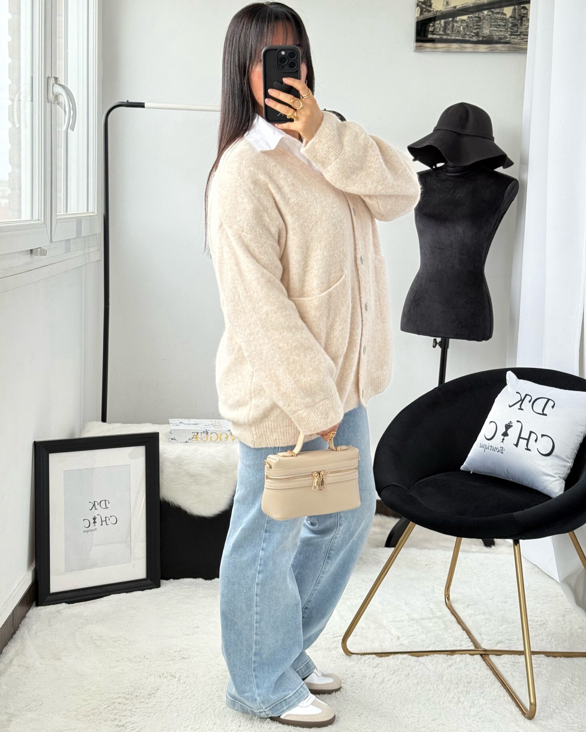 Cardigan Gilet Laine à Poches Mi-Long Écru – Image 6