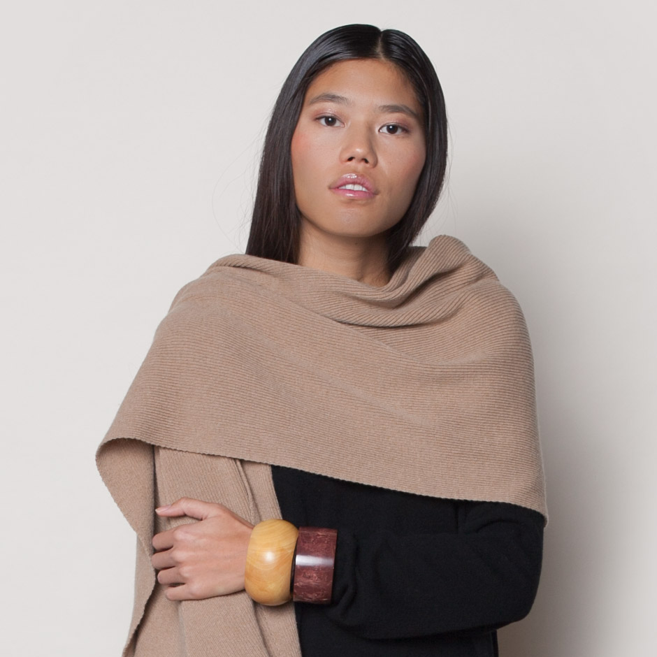 Beige Cashmere and wool knit scarf