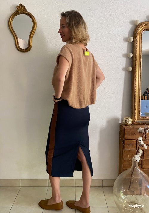 Jupe droite marine et camel Johanna Paris – Image 4