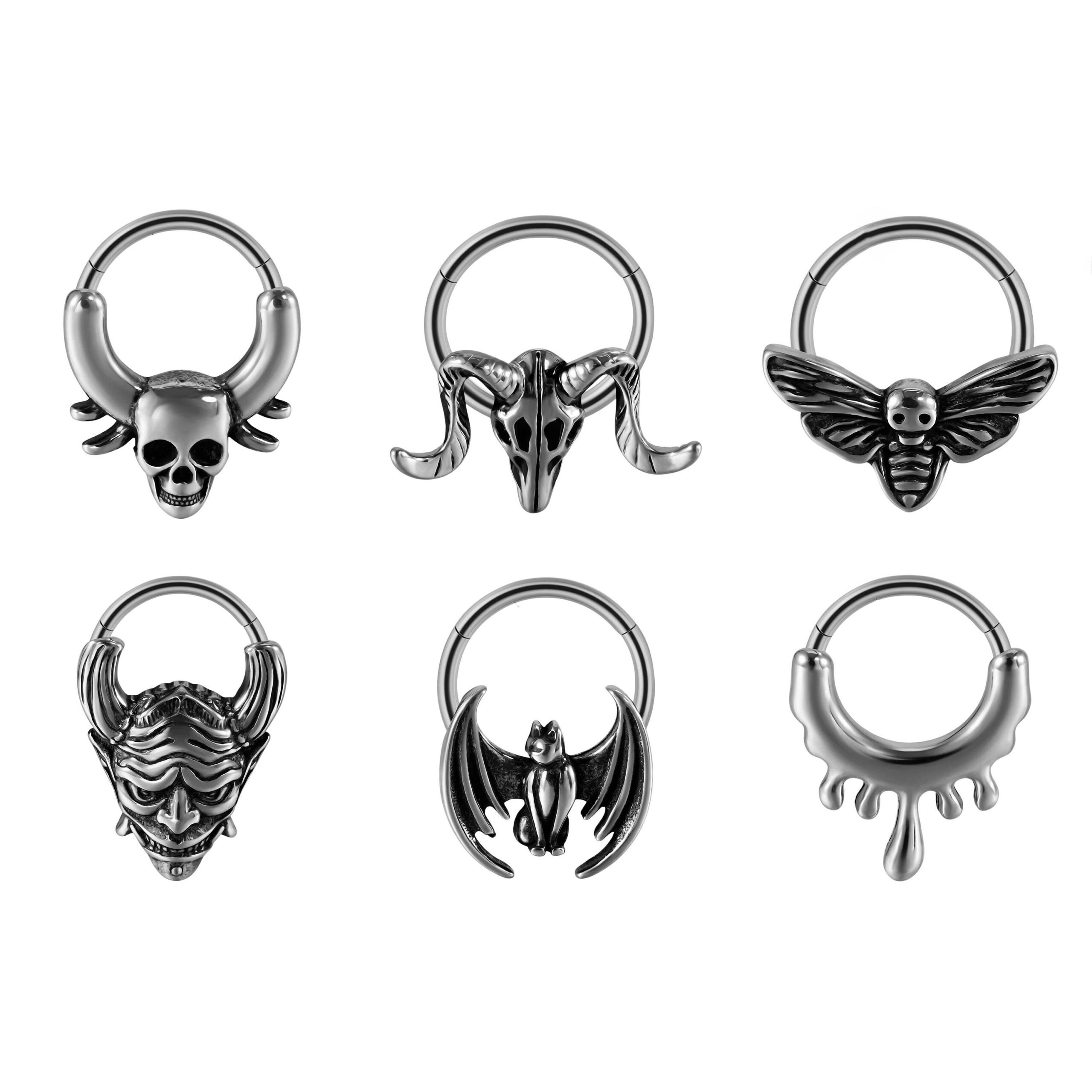 Piercing Septum Gothique – Acier Inoxydable Crâne, Démon, Chat