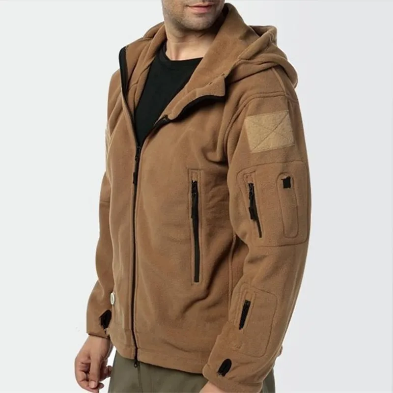 Polaire homme avec fermeture à zipper style veste tactique militaire marron
