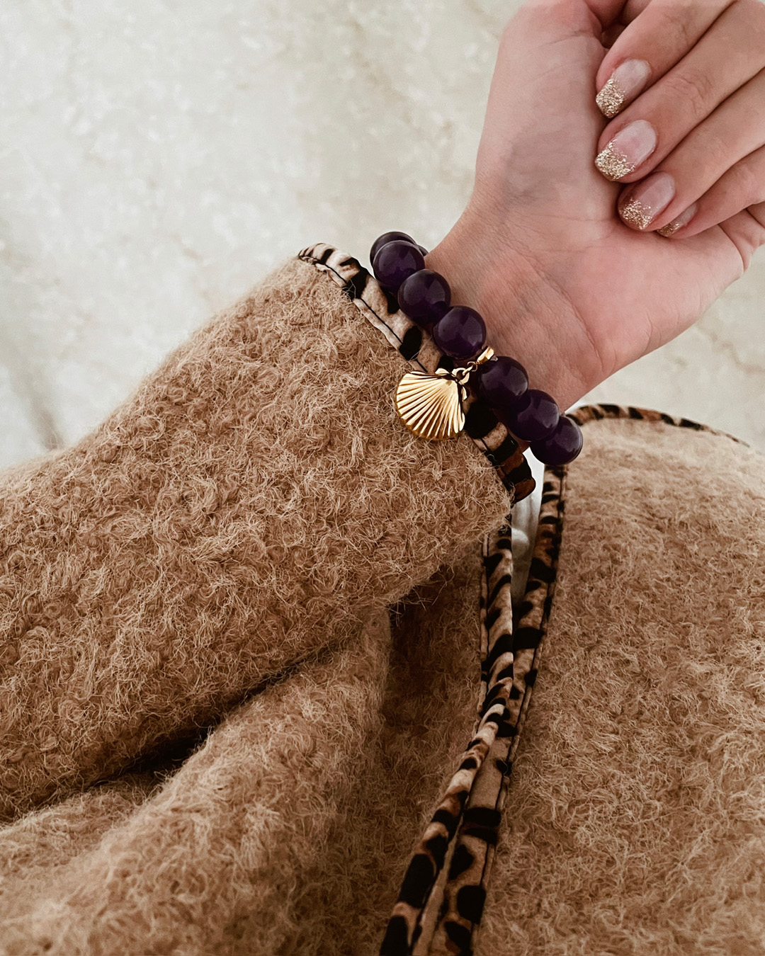 Bracelet Perles de Jade Violet Coquillage