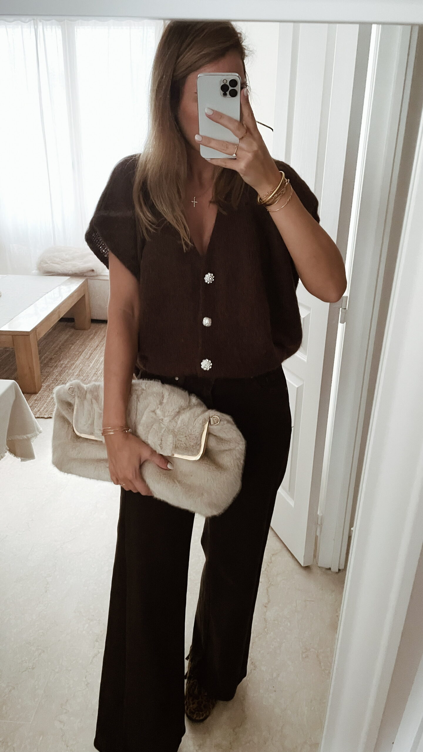 Pull Marron Mohair Strass – Image 3