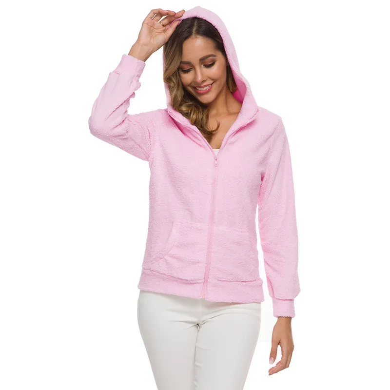 Veste polaire zippé femme décontractée à capuche